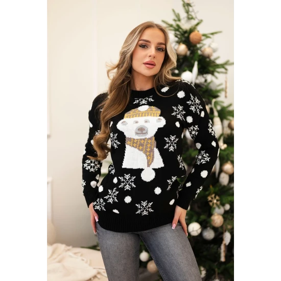 Sieviešu melns Ziemassvētku džemperis Bear