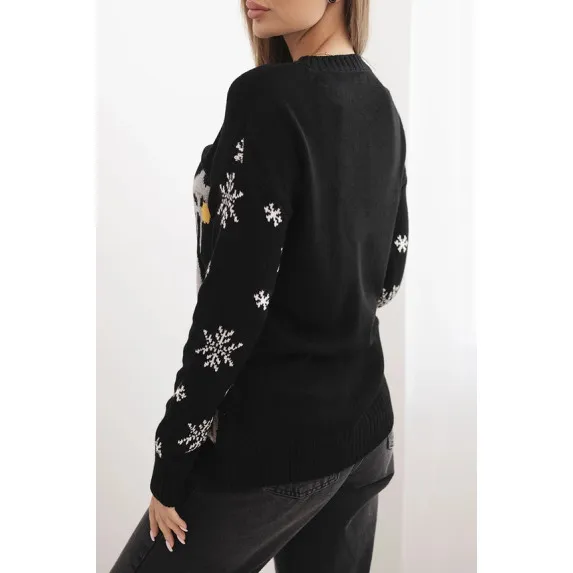 Sieviešu melns Ziemassvētku džemperis ar briežu briedi