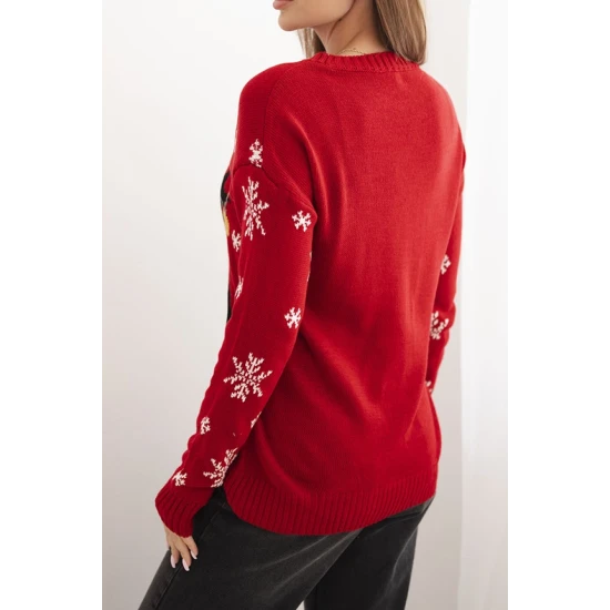 Sieviešu sarkanais Ziemassvētku džemperis ar briežu briedi