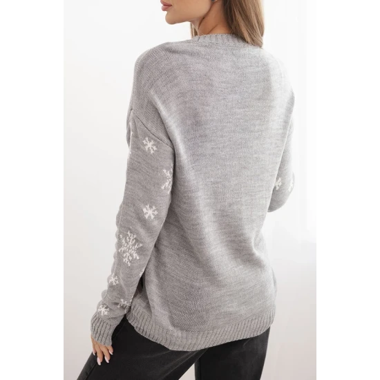 Sieviešu pelēks Ziemassvētku džemperis ar briežu briedi