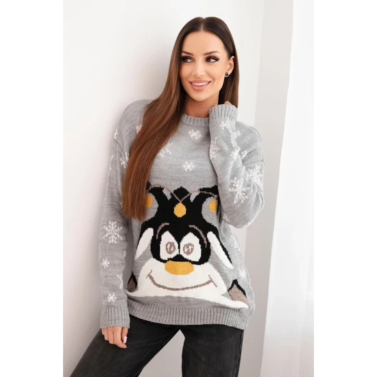 Sieviešu pelēks Ziemassvētku džemperis ar briežu briedi
