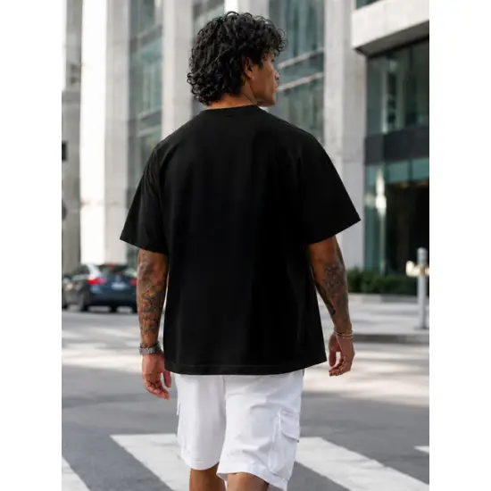 Vīriešu melni oversize T-krekli „Stay hidden“