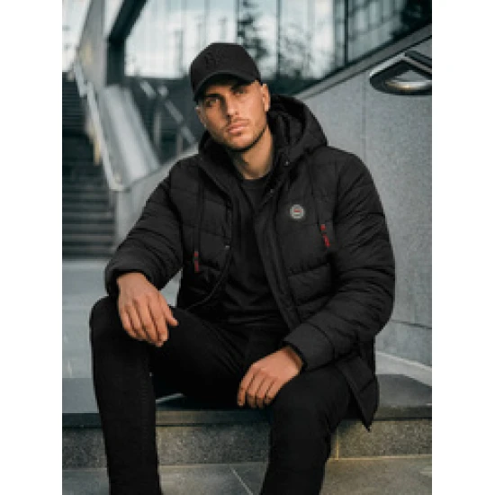 Vīriešu melna jaka ar kapuci Hari Ziemas jakas