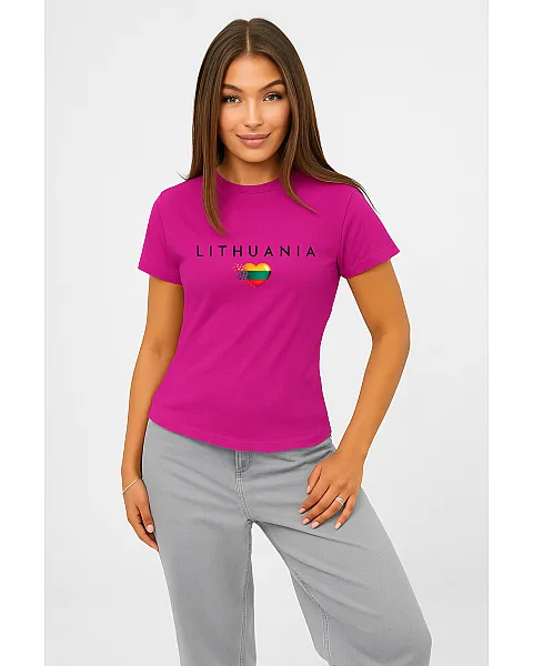 Sieviešu rozā T-krekls „Lithuania“ (melns)