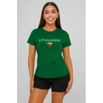 Sieviešu tumši zaļi T-krekli „Lithuania“ (balti)