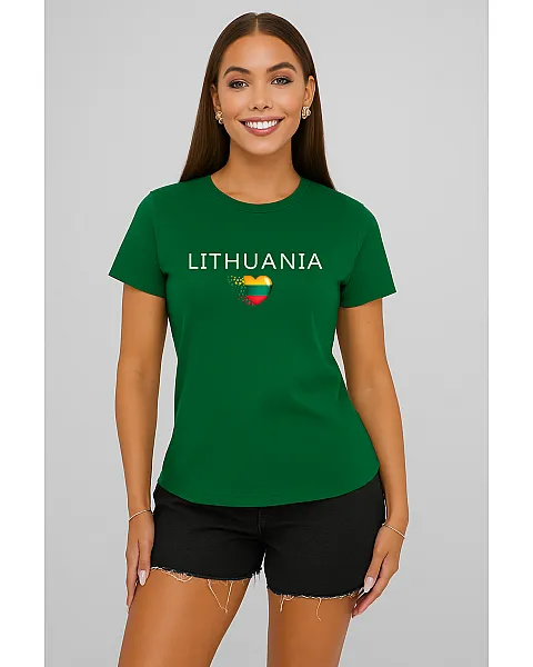 Sieviešu tumši zaļi T-krekli „Lithuania“ (balti)