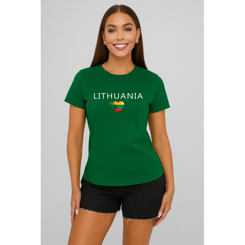 Sieviešu tumši zaļi T-krekli „Lithuania“ (balti)