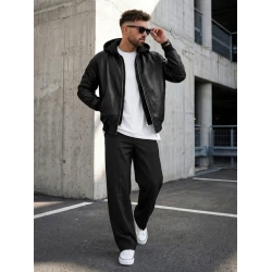 Vīriešu melna ādas jaka City