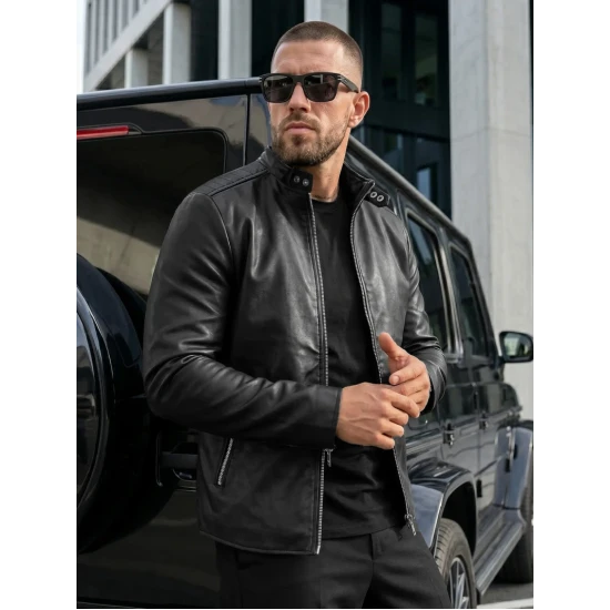 Vīriešu melna ādas jaka Storm