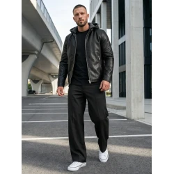 Vīriešu melna ādas jaka Storm