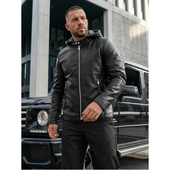 Vīriešu melna ādas jaka Storm