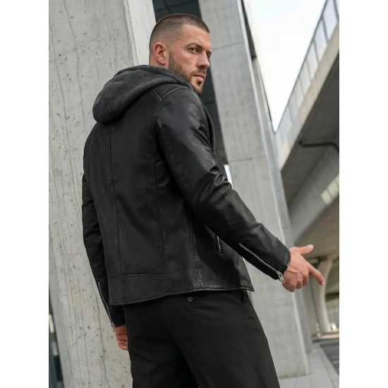 Vīriešu melna ādas jaka Storm