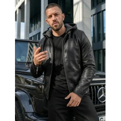 Vīriešu melna ādas jaka Storm