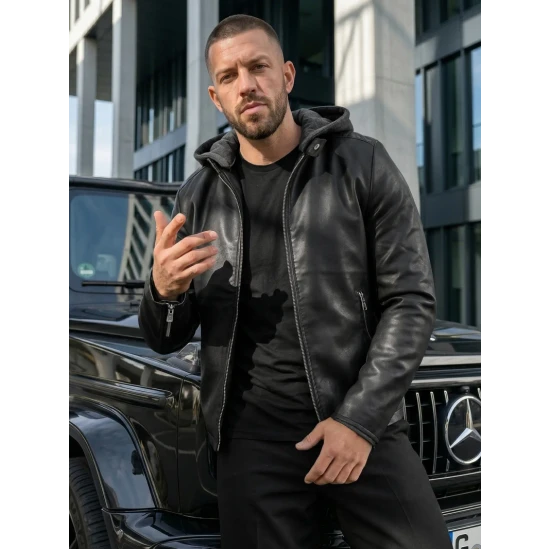Vīriešu melna ādas jaka Storm