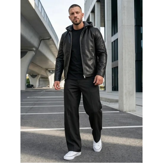 Vīriešu melna ādas jaka Storm