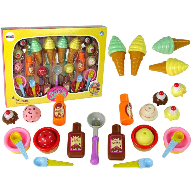 Saldumu komplekts: saldējums, cupcakes, mērces, karotes Sadzīves tehnika, virtuves