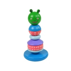 Koka mācību piramīdas varde zaļš balansēšanas tornis