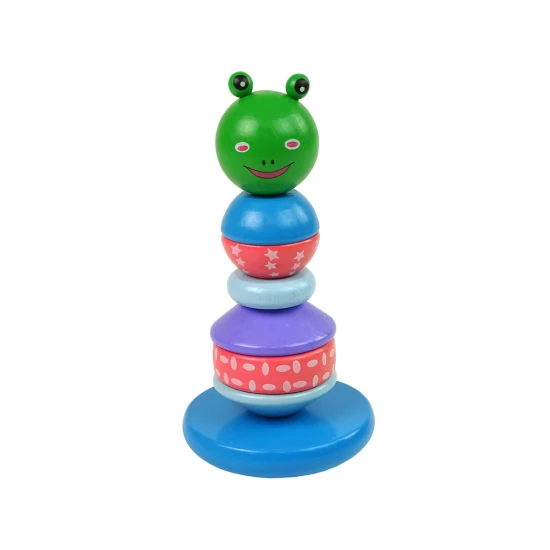 Wooden Educational Pyramid Frog Green Balancing Tower