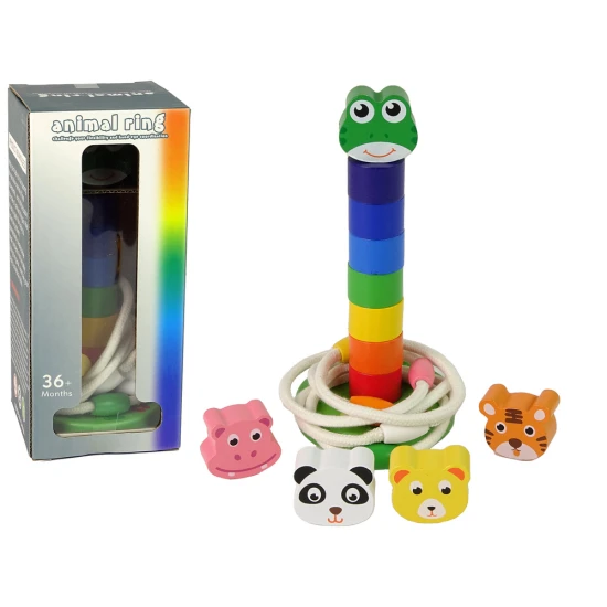 Koka piramīda Izglītojoša string puzzle Dzīvnieki Koka rotaļlietas