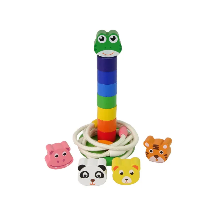 Koka piramīda Izglītojoša string puzzle Dzīvnieki Koka rotaļlietas