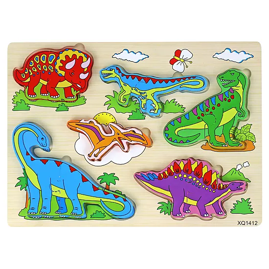 Medinė 3D dinozaurų dėlionė vaikams Mediniai žaislai