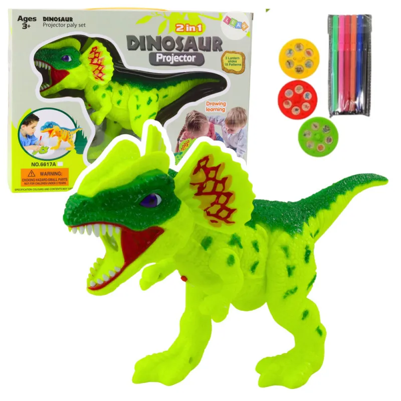 Zaļš dinozauru projektors ar pildspalvu