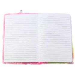 Rozā plīša piezīmju grāmatiņa ar līnijām un vienradzis