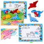 Koka izglītojoša dinozauru puzle-tāfele 2in1 ar marķieri, 12 gab.