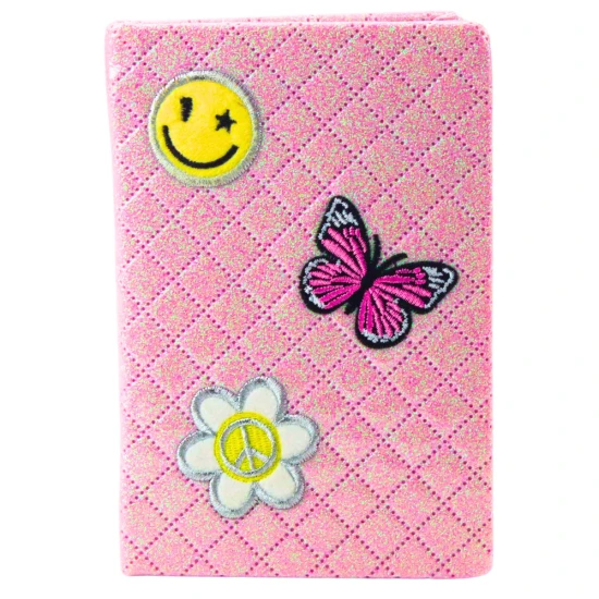 Rozā blociņš ar spīdīgu virsmu un aplikācijām, A6, 80 lappuses Piezīmjdatori