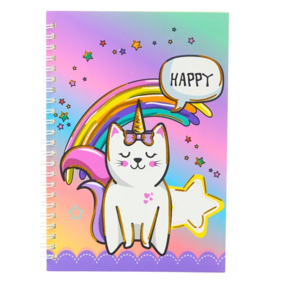 Krāsaina blociņš ar kaķu un vienradžu motīviem, A5, 60 lapas. Piezīmjdatori