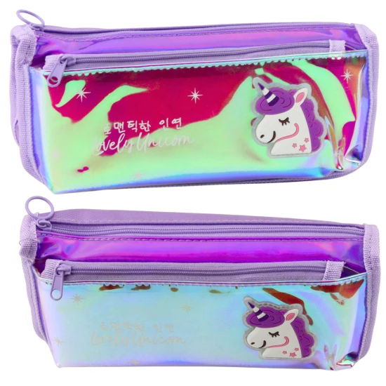 Holographic Purple Unicorn School Pencil Case 21.5x9 cm Kancelejas preces