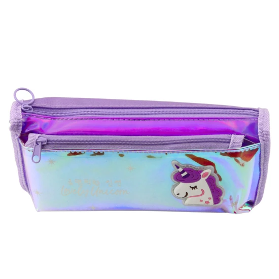 Holographic Purple Unicorn School Pencil Case 21.5x9 cm Kancelejas preces