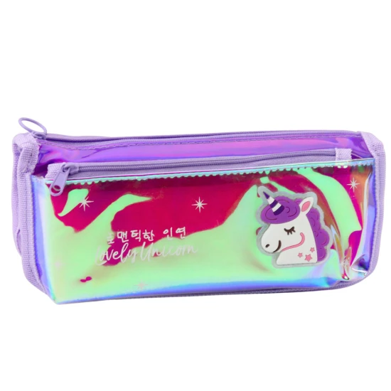 Holographic Purple Unicorn School Pencil Case 21.5x9 cm Kancelejas preces