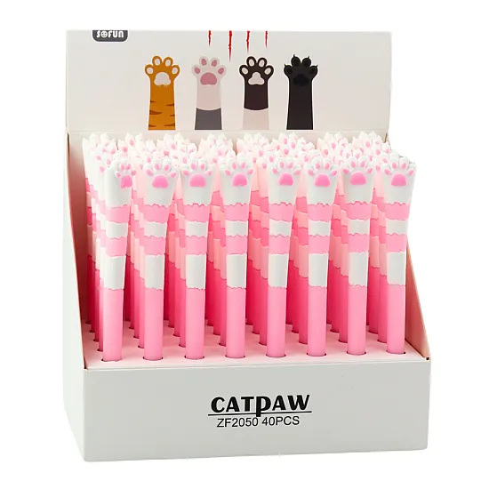 Rozā gēla pildspalva ar zilu tinti 16,5 cm Cat Paw Zīmuļi un pildspalvas