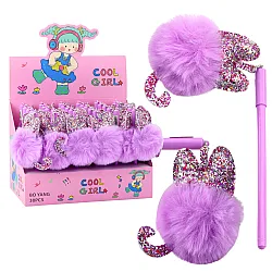 Violetinis gelinis rašiklis su dangteliu ir mėlynu rašalu, 17 cm, 0,5 mm