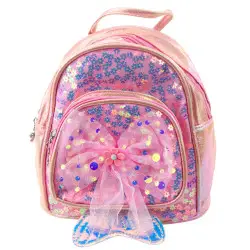 Bērnu rozā mugursoma ar fliteriem un tilla lenti, 20 cm, 3,8 l