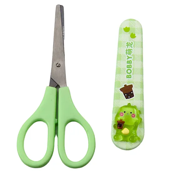 Zaļās skolas šķēres bērniem ar somiņu 14 cm Nelieli kancelejas piederumi