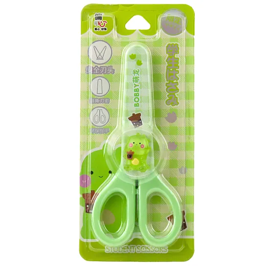 Zaļās skolas šķēres bērniem ar somiņu 14 cm Nelieli kancelejas piederumi