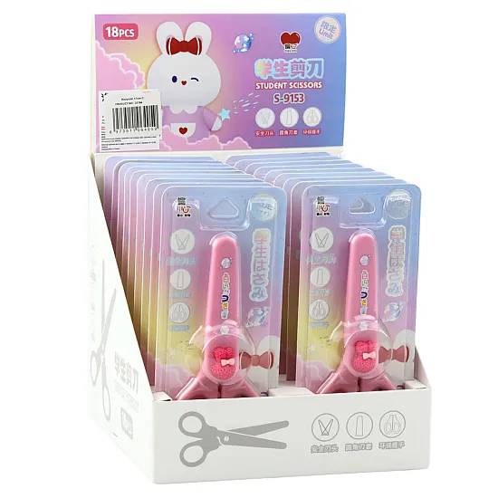 School Scissors With Cover Decorative Pink Bunny 14cm Kancelejas preces