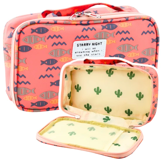 Rozā zīmuļlieta ar iekšējo kabatiņu un zivtiņu 22,5cm Vimpeļi