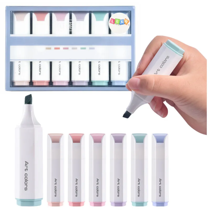 Set of Mini Highlighters Delicate Pastel Colors 6 Pcs Kancelejas preces
