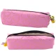 School Office Pencil Case, Single Compartment, Golden Hearts, Pink, 20x6.5 cm