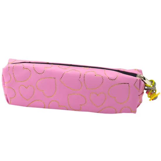 School Office Pencil Case, Single Compartment, Golden Hearts, Pink, 20x6.5 cm Kancelejas preces