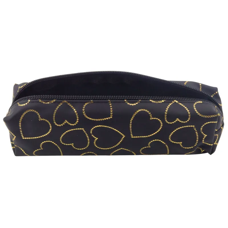 Melns penālis ar zelta sirsniņām, viens nodalījums, 20x6,5 cm Vimpeļi