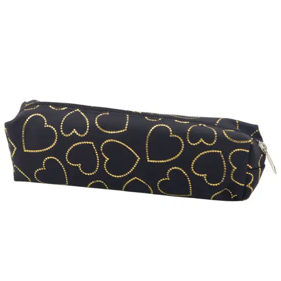 Melns penālis ar zelta sirsniņām, viens nodalījums, 20x6,5 cm Vimpeļi
