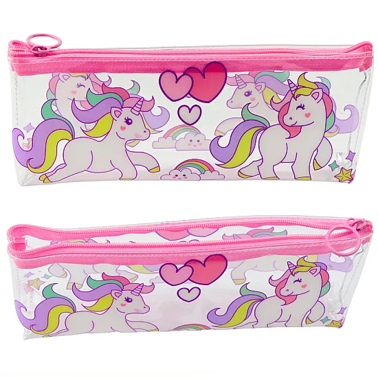 Transparent school pencil case with unicorns for girls Pennants