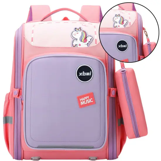 Rozā skolas mugursoma ar vienradzi un penālīti 21 l, 39 cm Mugursomas