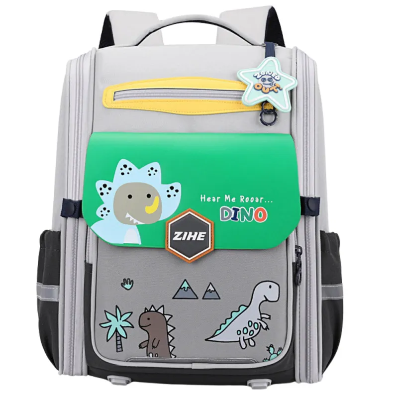 Pelēka skolas mugursoma ar dinozauriem 21 l, 39 cm Mugursomas