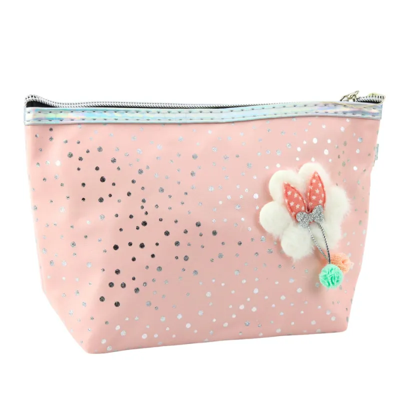 Rozā zīmuļlieta ar lenti un spīdīgiem punktiem 23 x 16 cm Vimpeļi
