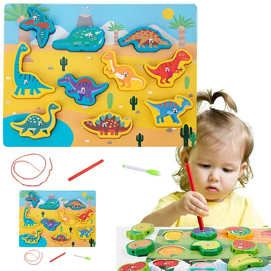 Medinė magnetinė dinozaurų delionė Mediniai žaislai